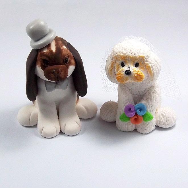 Hochzeit - Wedding Cake Topper, Bunny Figurine, Bichon Frise Dog, Pets Cake Topper, Personalized