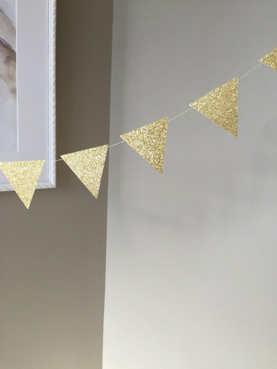 Wedding - Gold Glitter 10 ft Triangle Flag Paper Garland,Gold Wedding Decor,Gold Bridal Shower,Gold Glitter Decor,New Year's Eve Decor,Wedding Bunting