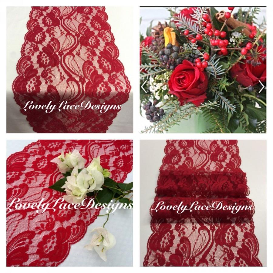 Hochzeit - CHRISTMAS Lace Table Runner/ 3ft-10ft x 7" Wide/ Table Runner/Wedding Decor/ Overlay/Red Runner/Tabletop Decor/HOLIDAY DECOR