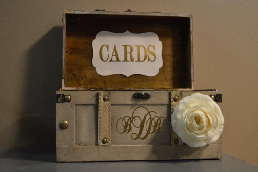 Hochzeit - Medium Vintage Wedding Card Box Holder, Medium Rustic Wedding Card Box, Vintage Trunk Wedding Box with Custom Wedding Monogram A2A