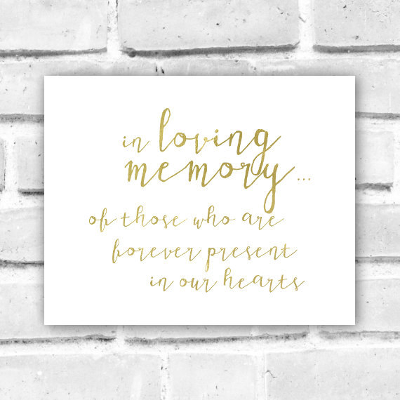 Mariage - Faux Gold Foil In Loving Memory Sign Printable - Gold Calligraphy Wedding Sign - Gold Wedding Memorial Sign Printable - Instant Download