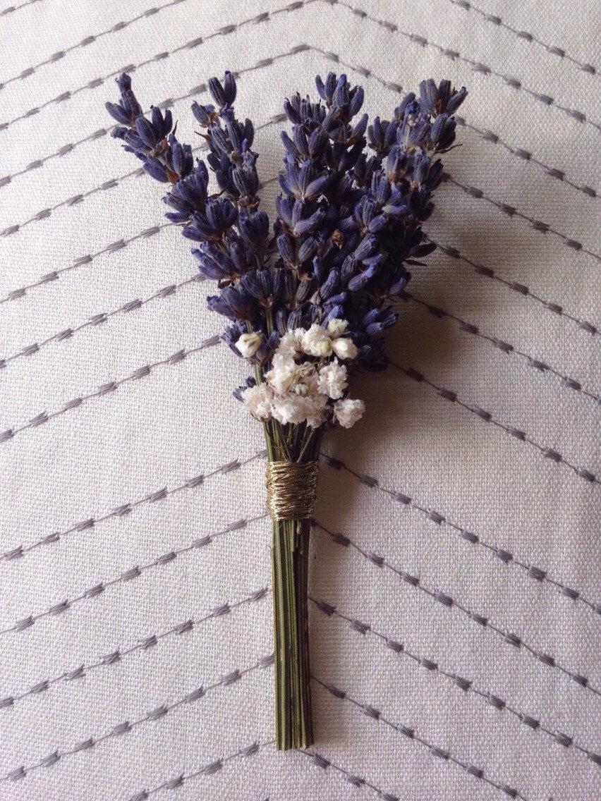 Wedding - Dried Lavender and Baby's Breath Boutonniere
