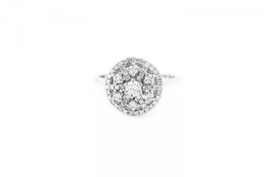 Wedding - Diamond Engagement Ring, Art Nouveau Diamond Ring, 14K White gold Ring, Wedding Band, 14K Solid Gold and Diamonds Ring, Fast Free Shipping