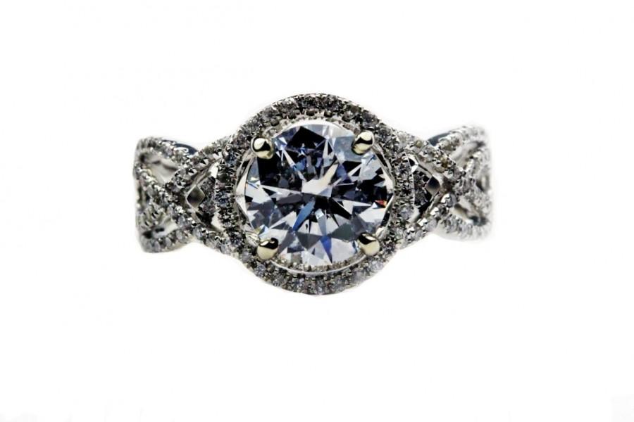 زفاف - Unique Halo Diamond Engagement Ring with 1.63ct AGS Ideal Cut Diamond