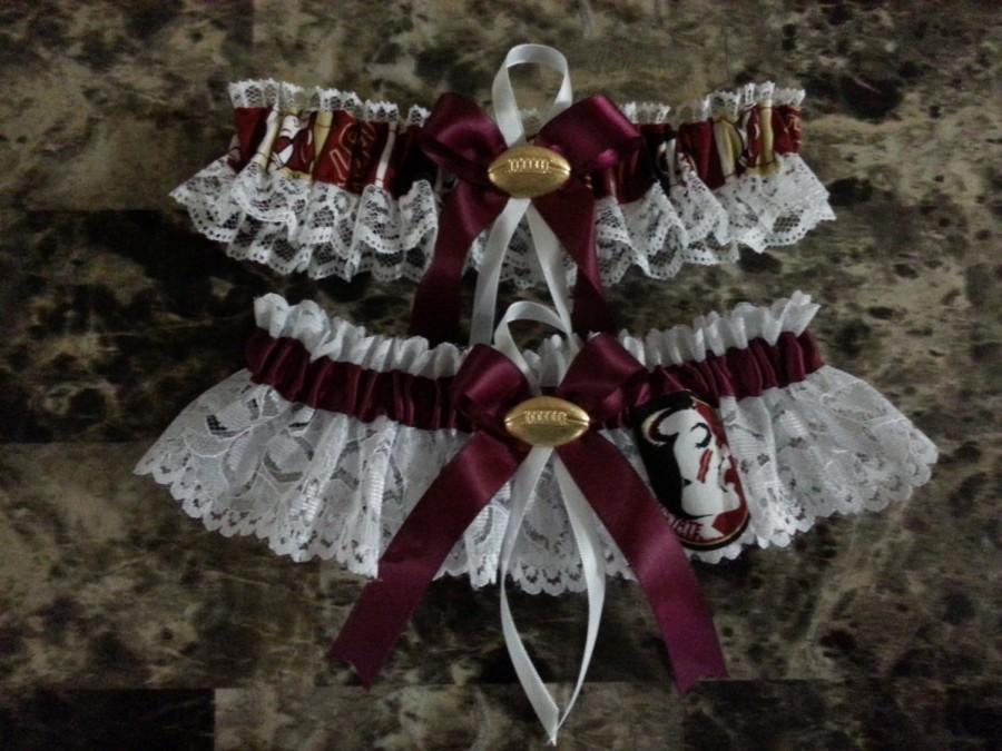 زفاف - Wedding Garters Florida State Seminoles lace and fabric garter any size, color or style.