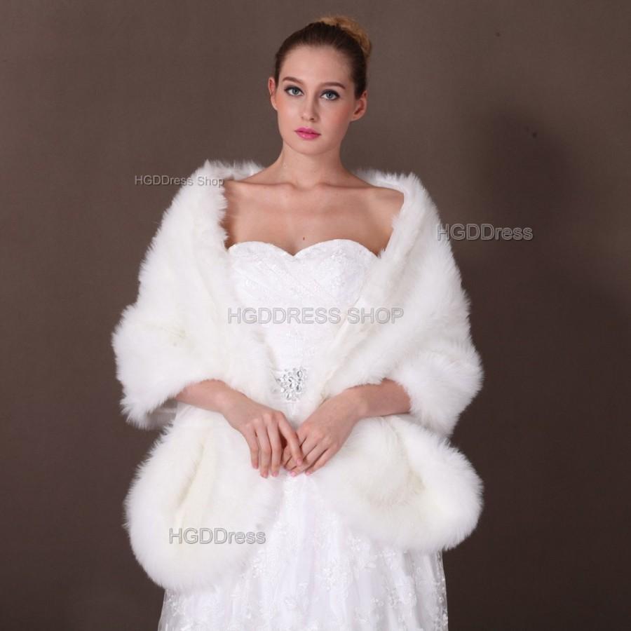 زفاف - Long Rectangular Faux Fur Shawl Wrap Stole Cape,Bridal Ivory Faux Fur Wrap, Faux fur Shrug,Bridal Fur Stole, Wedding Shawl, Bridal Fur Wrap