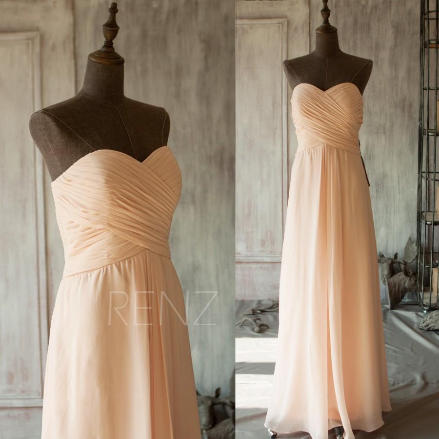 زفاف - 2015 Peach Bridesmaid dress, Long Blush Wedding dress, Strapless Sweetheart Formal dress, Chiffon Strapless Prom dress floor length (B066B)