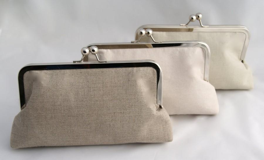 زفاف - Neutral Natural Bridemsaids Gift Clutch Handbag For Bridesmaids in Linen - Design your Own in Various Fabrics and Interior colors