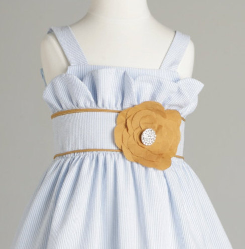 Hochzeit - Girls Cotton Seersucker Dress, Custom Order Flower Girl Dress, Special Occasion Dress, Nautical Wedding, Blue White Nautical Girls Dress