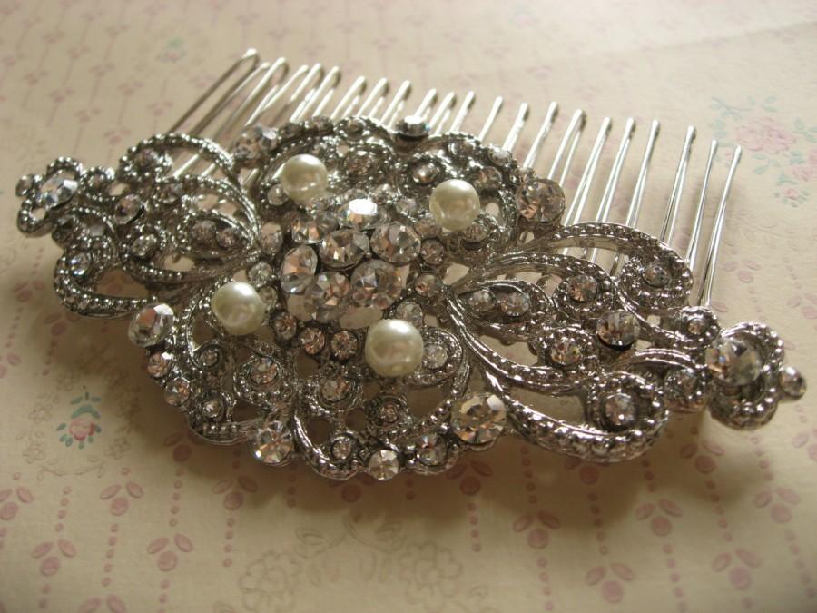 Свадьба - Large Victorian Swarovski pearls and rhinestones crystals wedding bridal hair comb