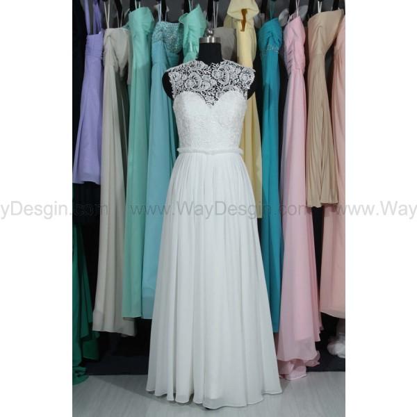 Mariage - White/ Ivory Lace & Chiffon Long Bridesmaid Dress, Sweetheart Floor Length Bridesmaid Dress