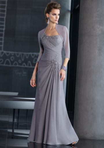 Mariage - 2015 One Shoulder Zipper Appliques Ruched Chiffon Grey Sleeveless Floor Length