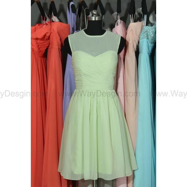 Mariage - Sage Chiffon Bridesmaid Dress, Cheap Jewel Short Chiffon Bridesmaid Dress