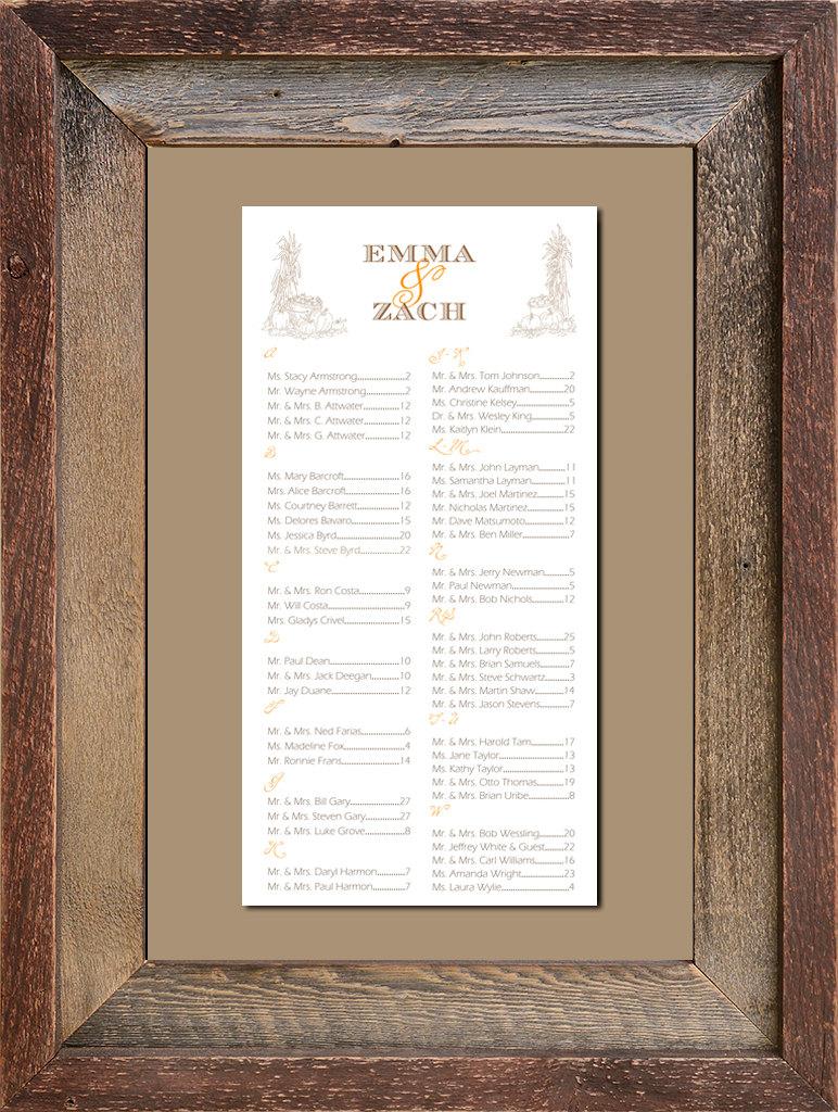 Wedding - Fall Seating Chart, Harvest Pumpkin Corn Seating Chart /Table Assignment for your Wedding or Special Event-Small 13" x 25" holds approx. 130