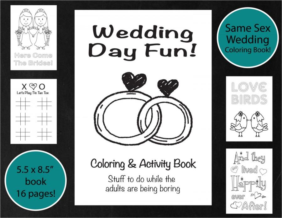 Hochzeit - Same Sex Wedding Coloring & Activity Book Brides, Lesbian Wedding Coloring Book, Kid's Wedding Activity Book, Printable Reception Game