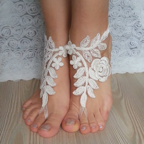 Wedding - bridal anklet,cream-colored metallic reflective,Beach wedding barefoot sandals, bangle, wedding anklet, free ship, anklet, bridal, wedding
