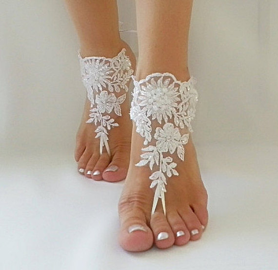 Hochzeit - white Beach wedding barefoot sandals