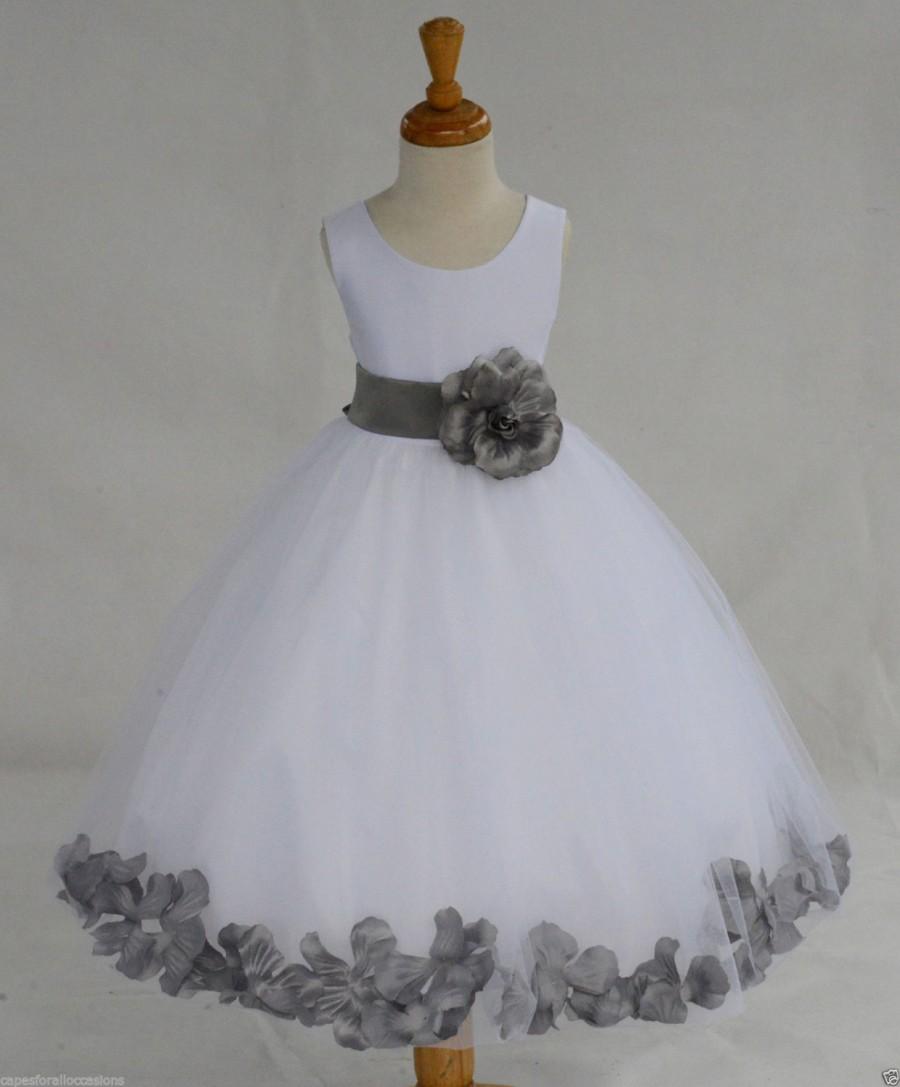 white flower girl dress with grey sash