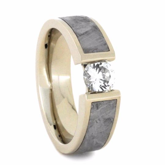 Hochzeit - Meteorite Engagement Ring with White Sapphire