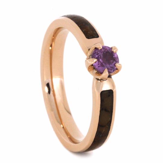 زفاف - Pink Sapphire Engagement Ring in 14k Rose Gold with Dinosaur Bone