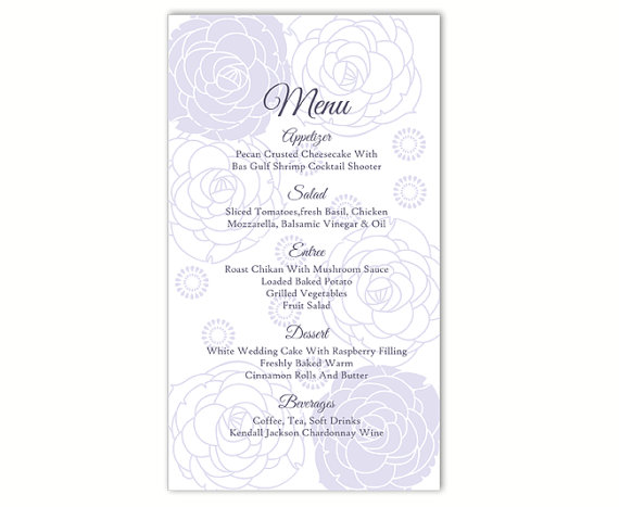 Mariage - Wedding Menu Template DIY Menu Card Template Editable Word File Instant Download Gray Silver Menu Floral Menu Rose Printable Menu 4x7inch