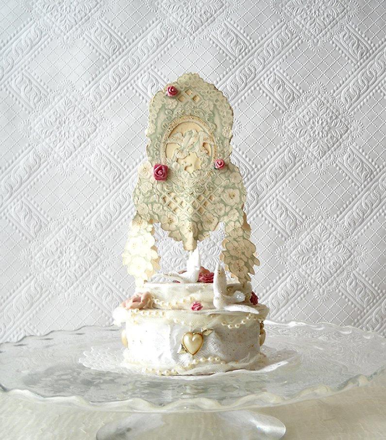 Wedding - Romantic Wedding Cake Topper,  Victorian Style Decor, Cottage Chic,  Cake Topper, Eco Friendly Wedding Table Display, Eclectic
