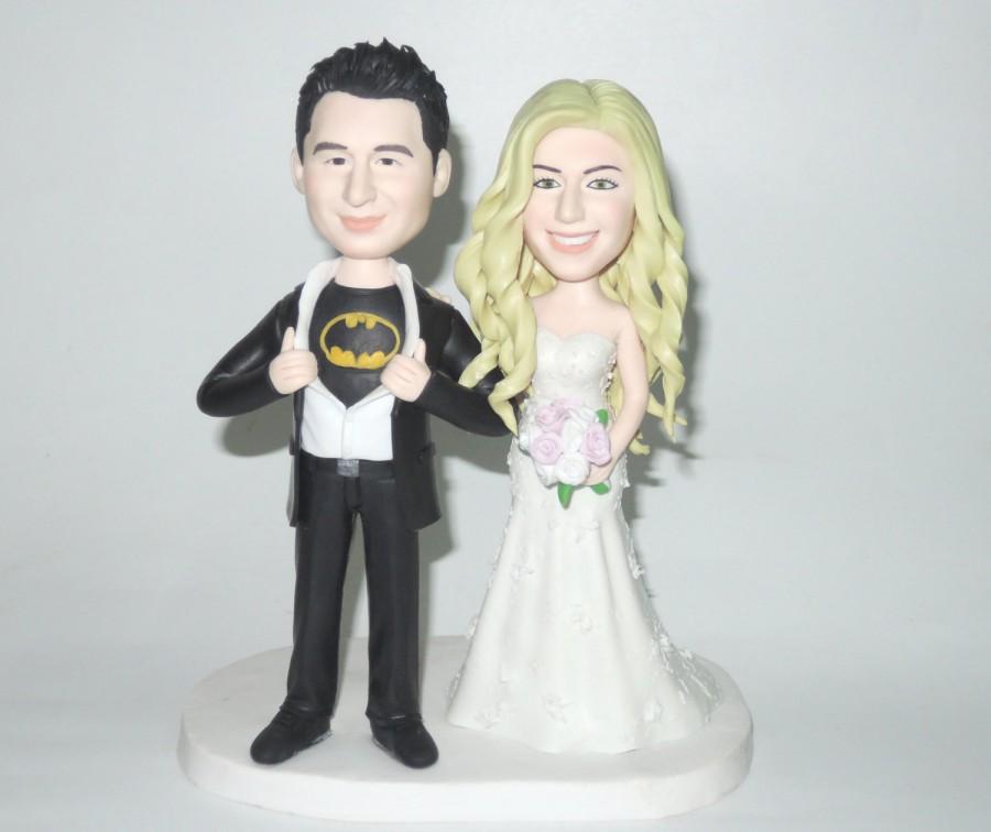 Свадьба - Custom wedding cake topper funny Batman Theme cartoon bride and groom figure miniature