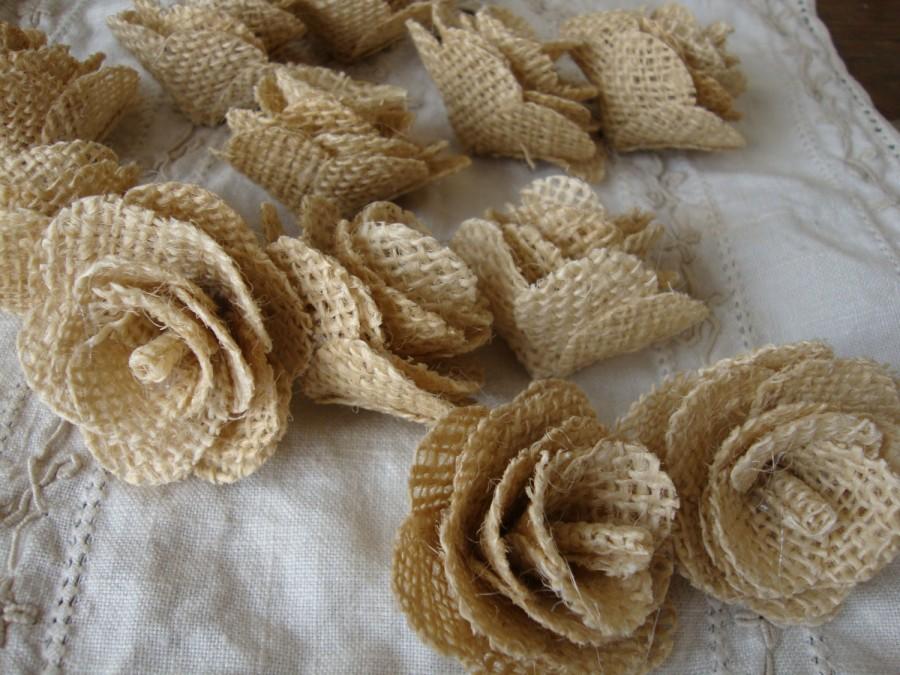 Rustic Wedding Burlap Flowers Fabric Roses Ivory Flowers Rustic