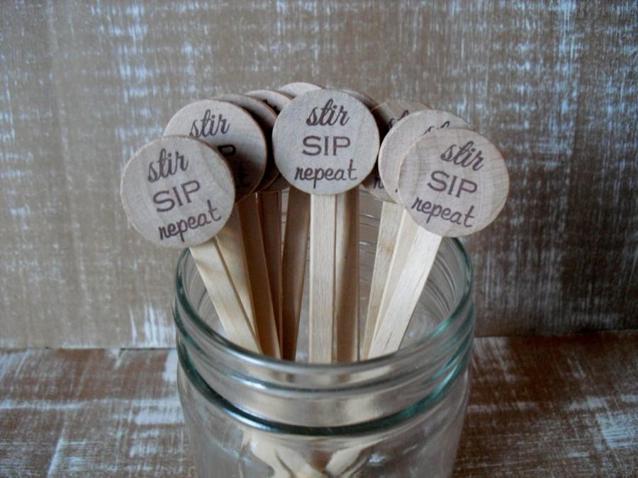 Wedding - Wooden Drink Stirrers Personalized for Wedding Coffee Stirrer Stir Sip Repeat - Set of 25 - Item 1581