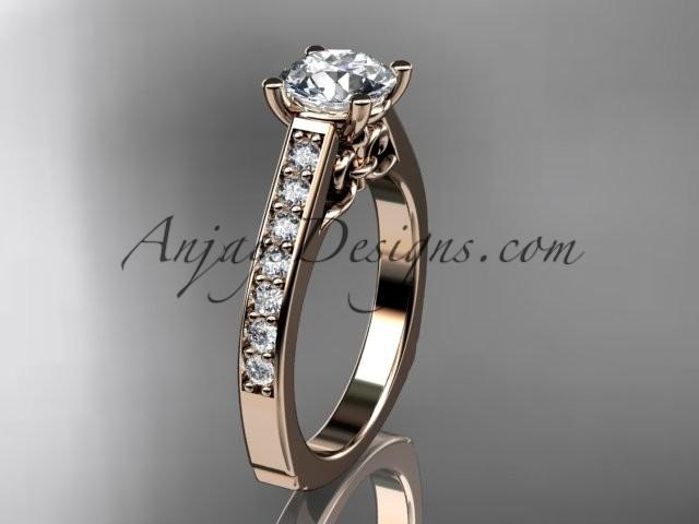 Mariage - 14kt rose gold diamond unique engagement ring, wedding ring ADER114
