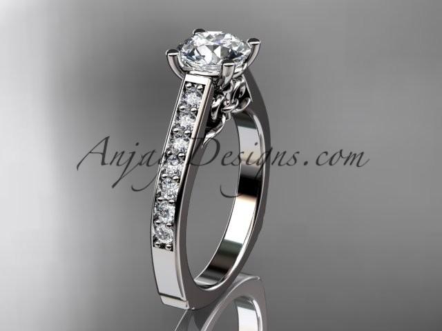 Mariage - 14kt white gold diamond unique engagement ring, wedding ring ADER114