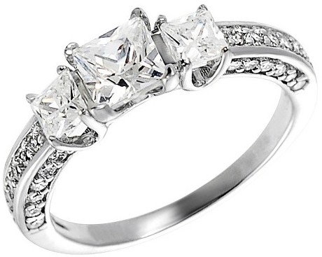 Wedding - Tressa Collection Women's Tressa Collection Sterling Silver Square Cut CZ Prong Set Bridal Style Ring - Silver