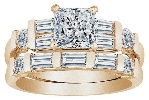 Mariage - Gold Plated Sterling Silver Wedding Ring Set