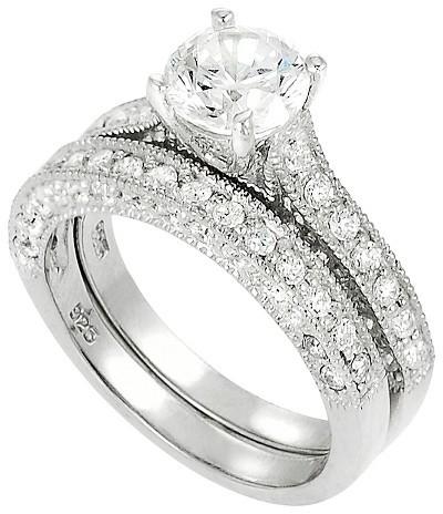 Mariage - Tressa Collection Round Cut Cubic Zirconia Wedding Ring Set in Sterling Silver