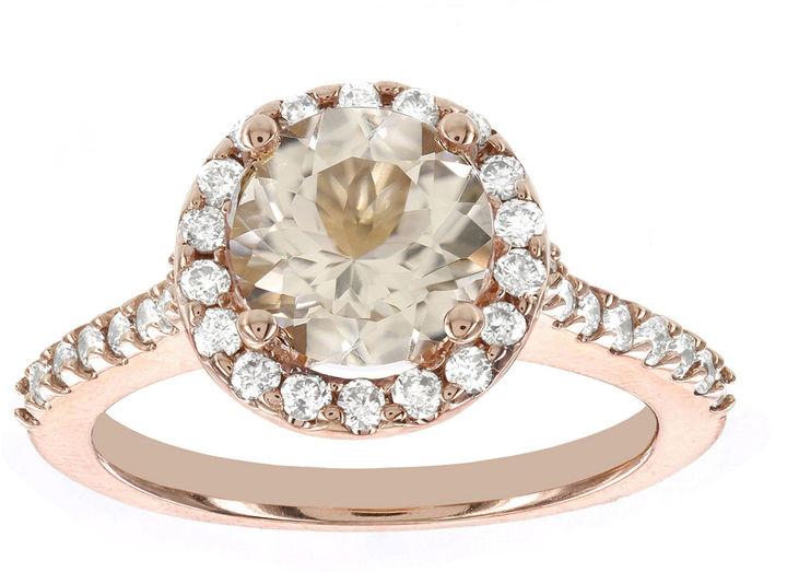 Wedding - MODERN BRIDE Blooming Bridal Genuine Morganite and Diamond 14K Rose Gold Ring