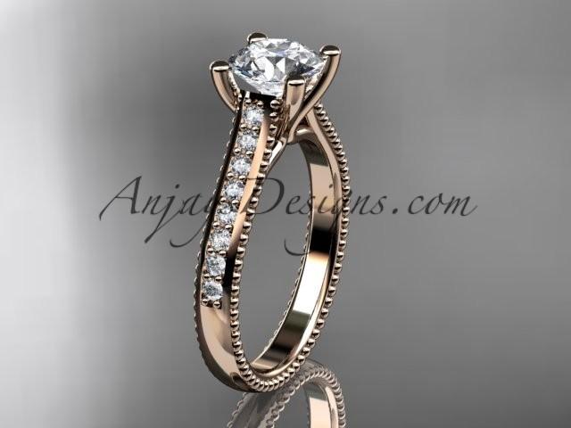 Mariage - 14kt rose gold diamond unique engagement ring, wedding ring ADER116