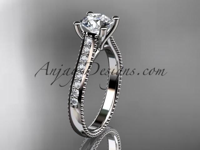 Mariage - 14kt white gold diamond unique engagement ring, wedding ring ADER116