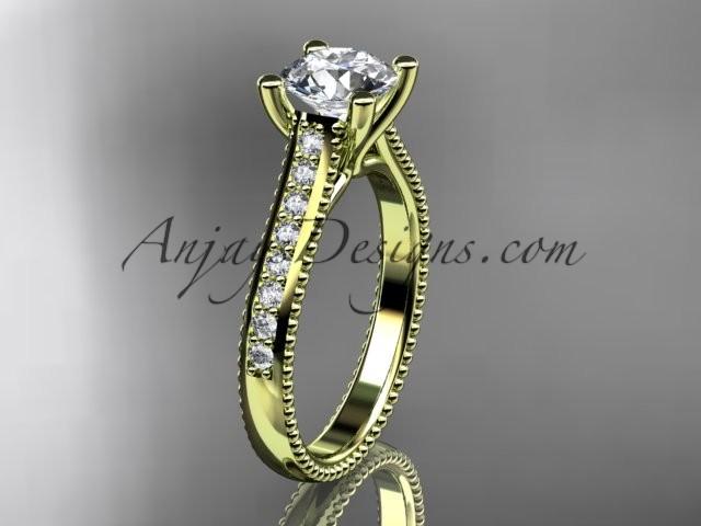 Wedding - 14kt yellow gold diamond unique engagement ring, wedding ring ADER116