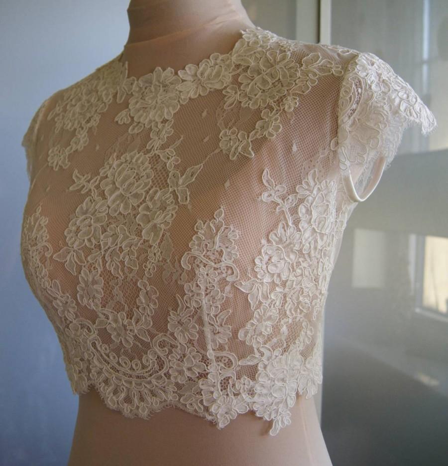 زفاف - Wedding bolero-top-jacket with lace, sleeve short , front of a full, alencon . Romance bolero ANGELA