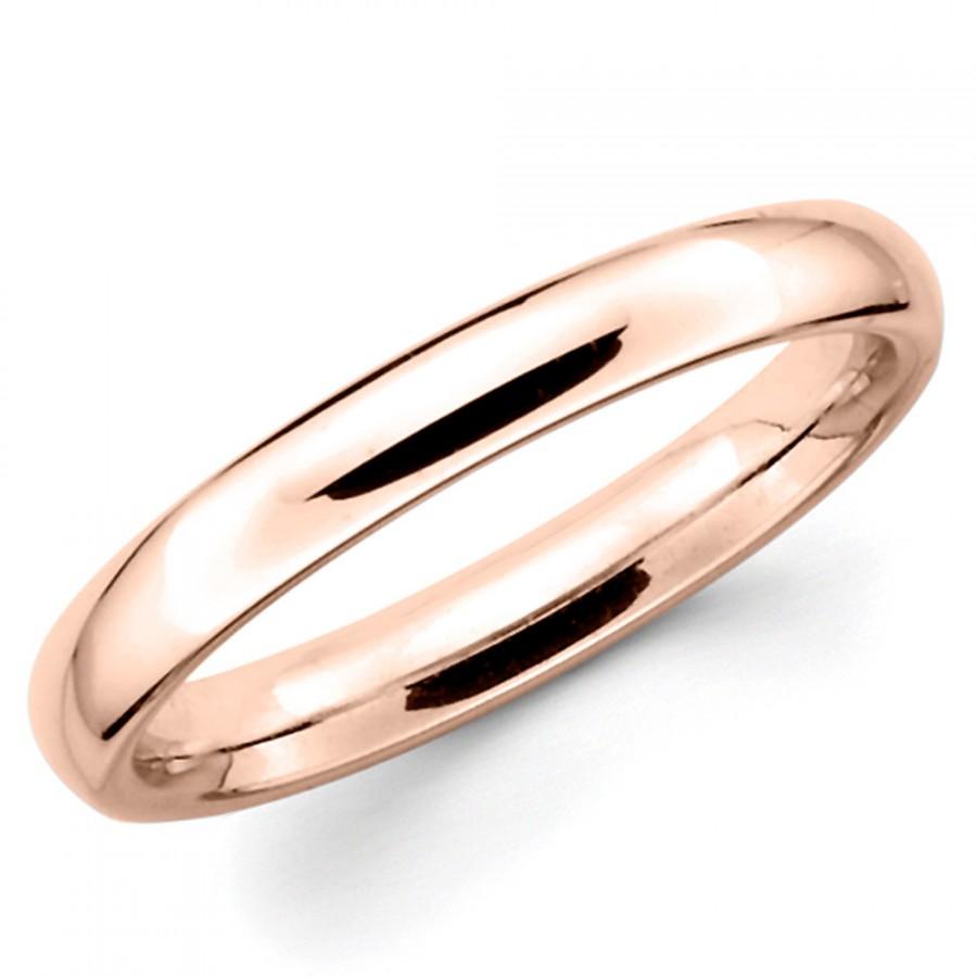 زفاف - 10K Solid Rose Gold 3mm Plain Wedding Band Ring