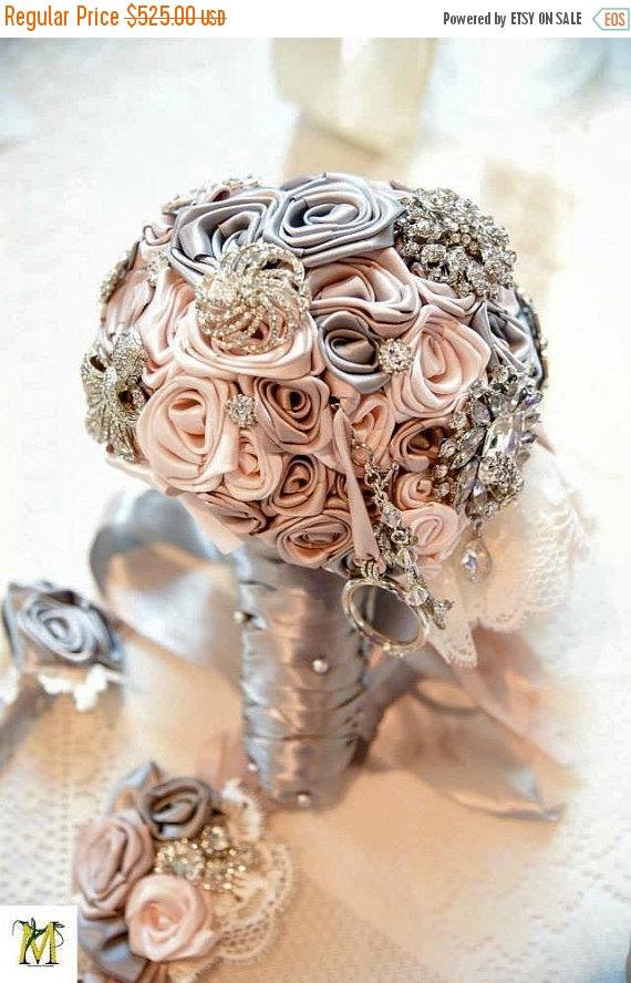 Hochzeit - 20CHIMP Large Teardrop Brooch Brooch Bridal Bouquet in Vanilla, Pink, & Silver