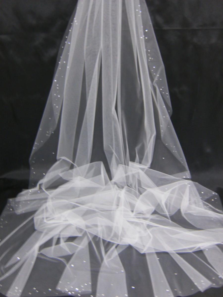 Wedding - Bridal Veil Swarovski Crystal Rhinestone Edged Sheer 128 Inch Long Cathedral Length Wedding Veil