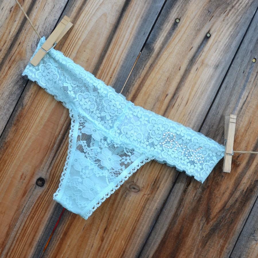 Mariage - Personalized BRIDE Rhinestone Bridal Panties Thong - Bride Turquoise Blue Undie lacey bum - Bling underwear Size Small - Ships in 24hrs