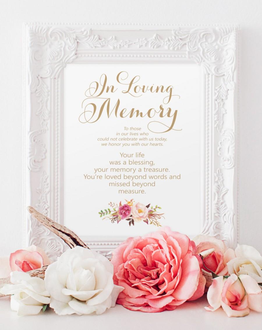 Hochzeit - In Loving Memory Sign - 8 x 10 sign - DIY Printable sign in "Vintage" antique gold - PDF and JPG files - Instant Download
