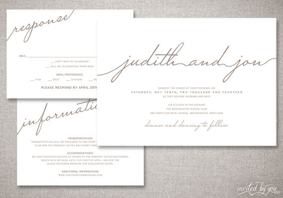 Свадьба - Modern Script "Judith" Wedding Invitations Suite - Rustic Handwritten Calligraphy Clean - Custom DIY Digital Printable or Printed Invitation