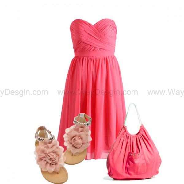 Wedding - Coral Strapless Sweetheart Chiffon Bridesmaid Dress/Prom Dress Knee Length Short Dress