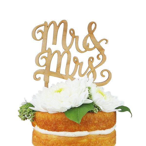 زفاف - Mr. & Mrs. Cake Topper - Cherry Wood