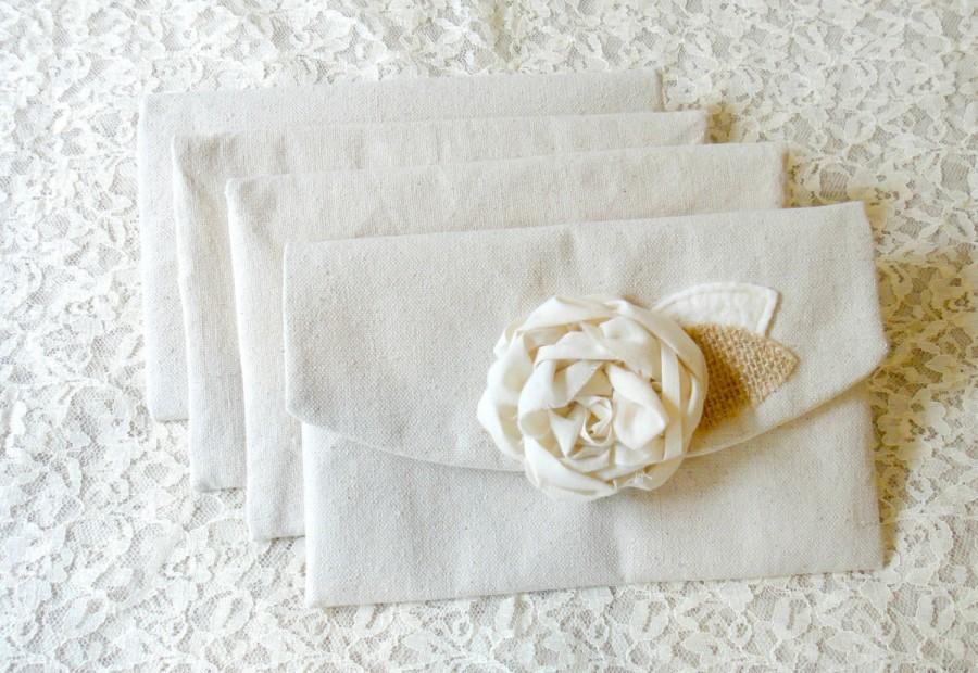 Mariage - 4 Rustic Bridesmaid Clutches Peony Flower Bridesmaid Clutch Wedding Clutch Purses Rustic Burlap Wedding Clutches Bridesmaid Gift