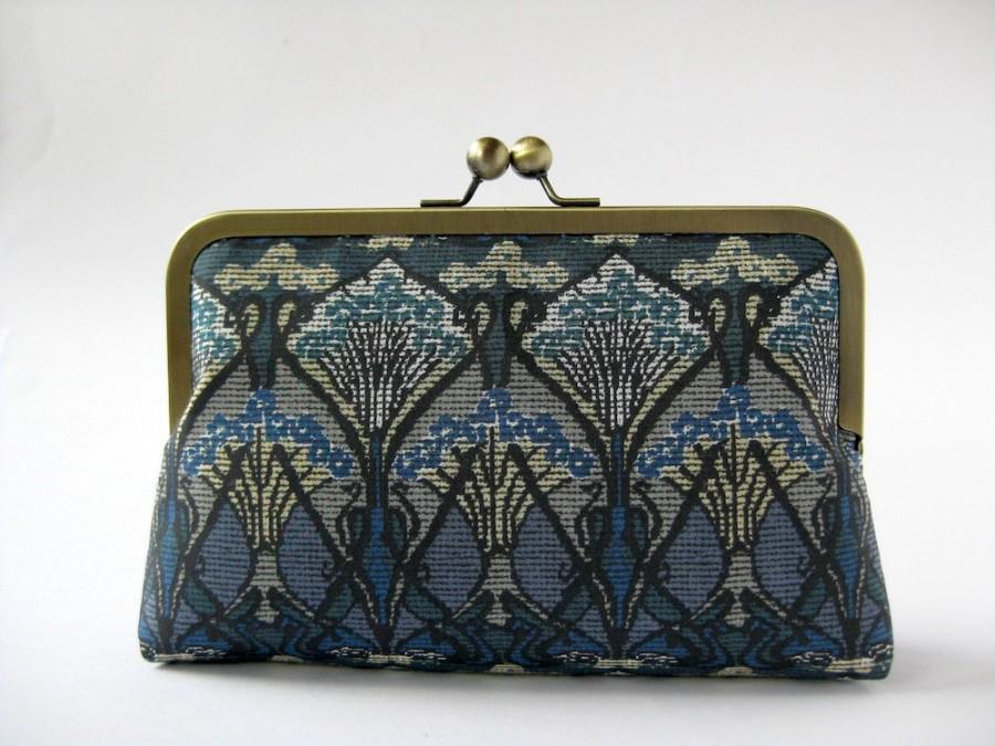 Wedding - Last One/Art Nouveau Ikat Liberty of London Print in Blue clutch in Silk lining, Geometric clutch, Party clutch, Formal purse, Evening bag