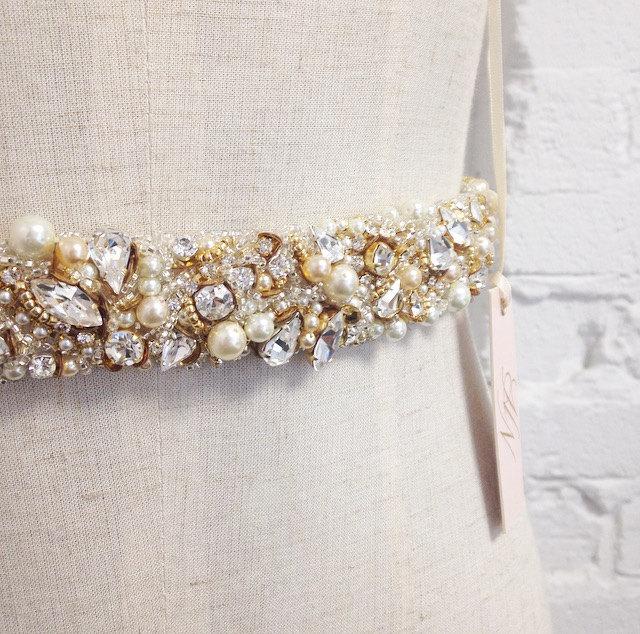 زفاف - Crystal Bridal Belt- Narrow Bridal Belt- Swarovski Crystal Bridal Sash- One-of-a-Kind Hand-Beaded -Vintage Glamour